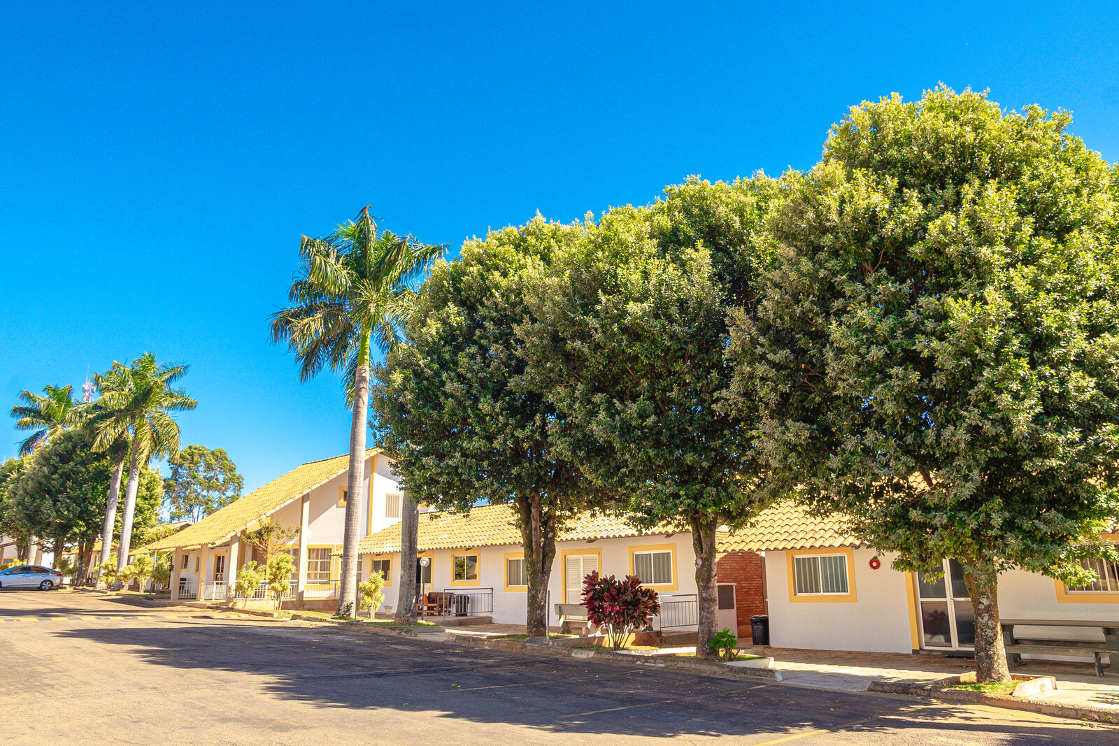 Fachada de chalés com arborização — diRoma Resort em Caldas Novas Fachada de chalés com arborização — diRoma Resort em Caldas Novas